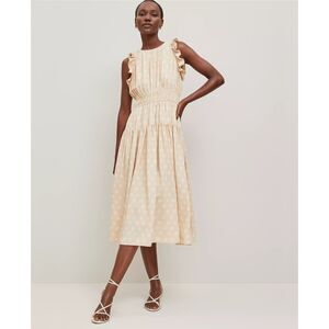 Ann Taylor | Petaled Ruffle Midi Dress in Cream/Tan Floral | Size 6